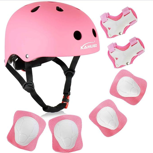 KAMUGO Kids Bike Helmet, Toddler Helmet for Ages 2-8 Boys Girls with Sports Protective Gear Set Knee Elbow Wrist Pads for Skateboard Cycling Scooter Rollerblading