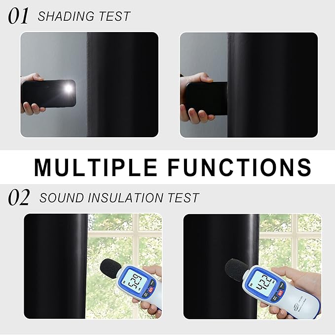 XWZO 100% Blackout Curtain Panels - Extra Wide Thermal Insulated Black Liner, Noise Reducing and Heat Blocking Rod Pocket Drapes for Hall and Studio Windows with Tiebacks, Black, W70 x L63, Set of 2