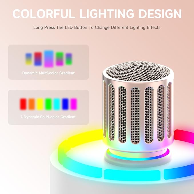 Wireless Microphones, Microphone with One-to-One Chip Connection, Controllable LED Lights, 40H Duration, 200FT Range Free Sing, Volume Control Microphone for Singing, Speech, Home Party, Youtube