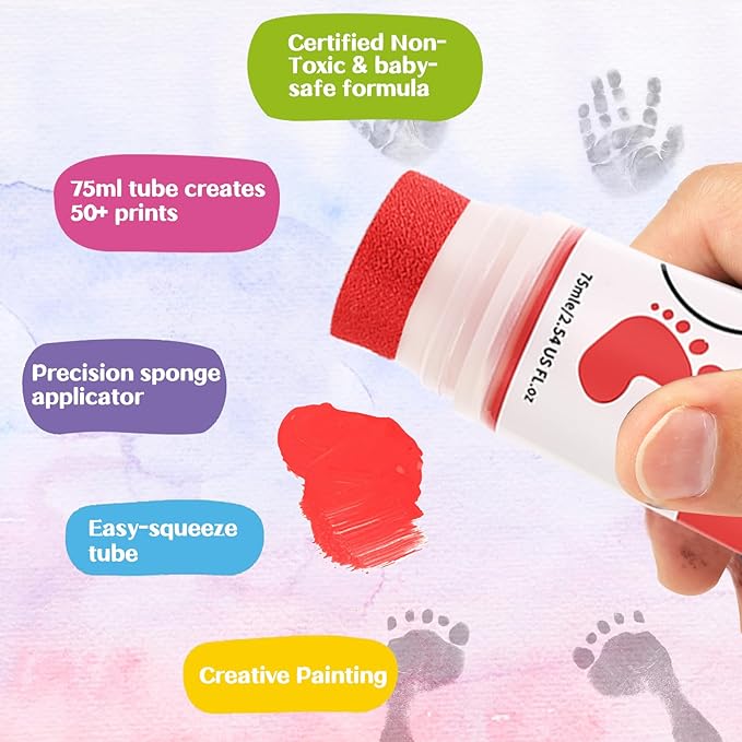 Sortnic 75ml Red Baby Hand and Footprint Ink Kit, Baby Handprint Footprint Paint for Newborn Keepsake, Dog Cat Paw Print Kit, Washable, Non Toxic Acid-Free, Safe Gentle for Ideal New Mom Gifts