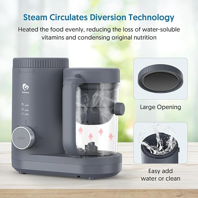 Baby Food Maker Bellababy Baby Food Processor, Puree Blender Steamer with Reversible Steam Basket, One Button Easy Operation & Large Opening for Easy Cleaning