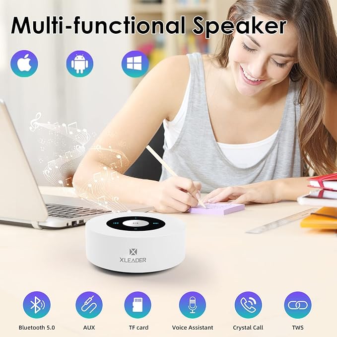 XLEADER SoundAngel A8 Bluetooth Speaker, White, 15h Music Playtime, Waterproof Case, 3.5mm Audio Cable, Micro USB Charging Cable