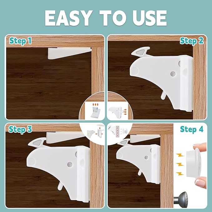 Magnetic Cabinet Locks Baby Proofing - Children Proof Cabinet Drawers Safety Locks (10 Locks and 2 Keys)