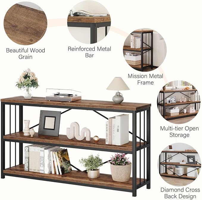 LVB Rustic 3 Tier Entryway Table, Industrial Long Wood Sofa Table Behind Couch - Image 5