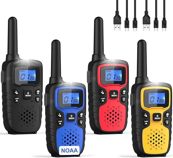 Wishouse Walkie Talkies for Adults Long Range-Rechargeable 4 Pack 2 Way Radios, Hiking Accessories Camping Gear Xmas Birthday Gift for Kids Family with Lamp,SOS Siren,NOAA Weather Alert,Easy to Use