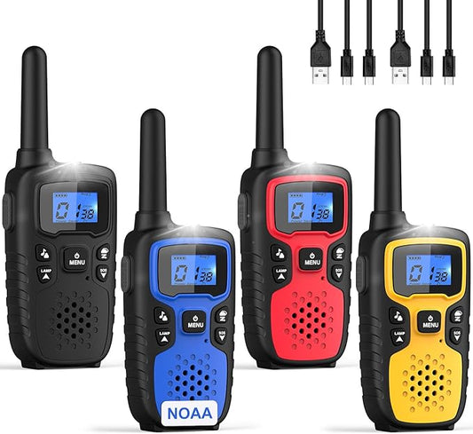 Wishouse Walkie Talkies for Adults Long Range-Rechargeable 4 Pack 2 Way Radios, Hiking Accessories Camping Gear Xmas Birthday Gift for Kids Family with Lamp,SOS Siren,NOAA Weather Alert,Easy to Use