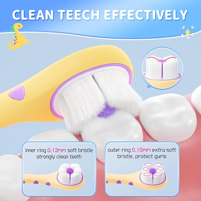 Toothbrush for Toddlers 1-3,Infant to Toddler Training Tooth Brush,Extra Soft Baby Toothbrushes Cleans Baby Sensitive Teeth Non-Slip Grip, Cute Dinosaur Kids Toothbrush for Boys Girls 2 Pack