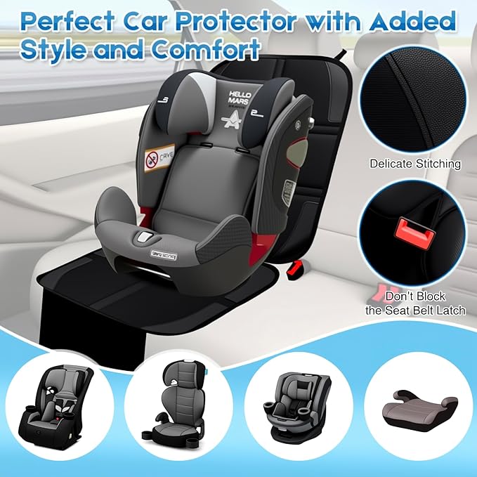 Car Seat Protector, 2 Pack Baby CarSeat Protector with Mesh Pockets & Non-Slip Backing 600D Durable Seat Cover Under Baby Child Car Seat, (Black, Standard)