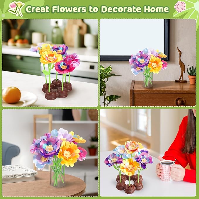 TingingYuli Arts and Crafts Kit for Kids Ages 4-8, Flower Bouquet Toys,DIY Flower Market Toys,Build Your Bouquet,Educational Christmas Birthday Gifts for 3 4 5 6 7 8 9 Year Old Girls-Green