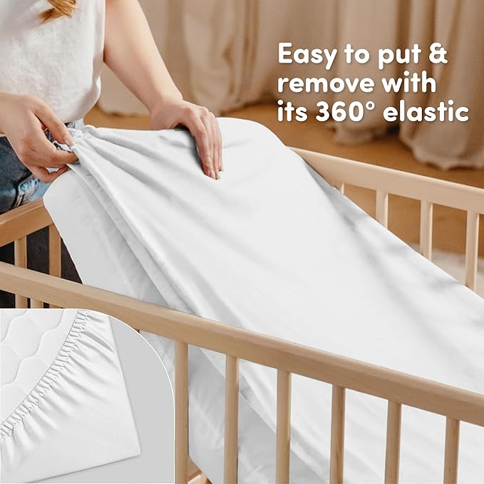 Sweety Fox 2-Pack Cotton Jersey Crib Sheets – Soft Fitted Sheets for Boys and Girls, Mini Crib Sheets, Toddler Bed Sheets (White/Sage)