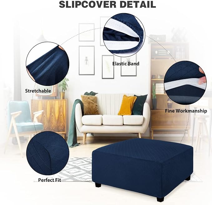 NeColorLife Ottoman Cover Rectangle Oversize Slipcover Stretch Footrest Stool - Image 2