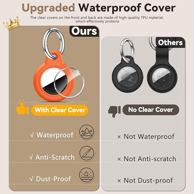 Upgrade Waterproof Airtags Holder with Apple Airtags Keychain, Hard PC Air Tag Case, Anti-Scratch & Shock Air tag Holder,Men's Women's Keyrings & Keychains, for Dog,Car Key,Luggage-Orange