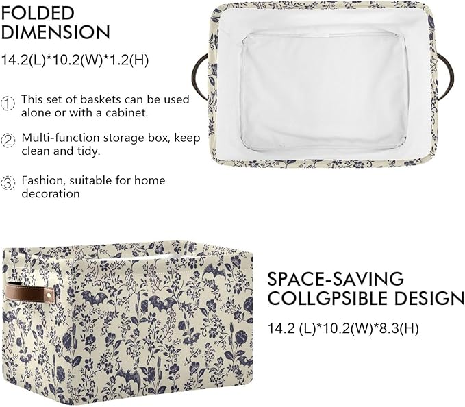 Storage Basket Bin Goth Bats Organizer Collapsible Shelf Basket Cube with Handle for Nursery Bedroom Bathroom