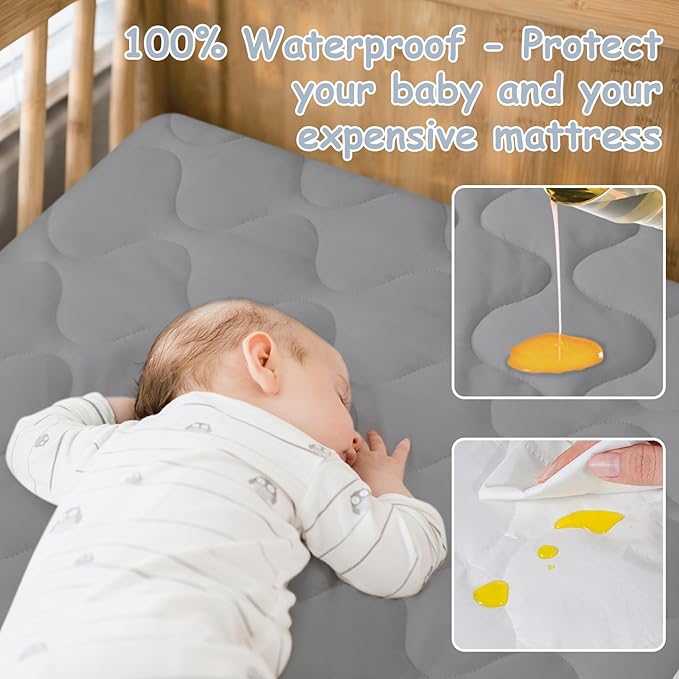 Yoofoss Waterproof Pack and Play Mattress Protector, Quilted Pack and Play Mattress Pad Cover Soft and Breathable, Playpen/Playard Mattress Sheet for Standard Pack n Play Size 39''x27'' - Dark Grey