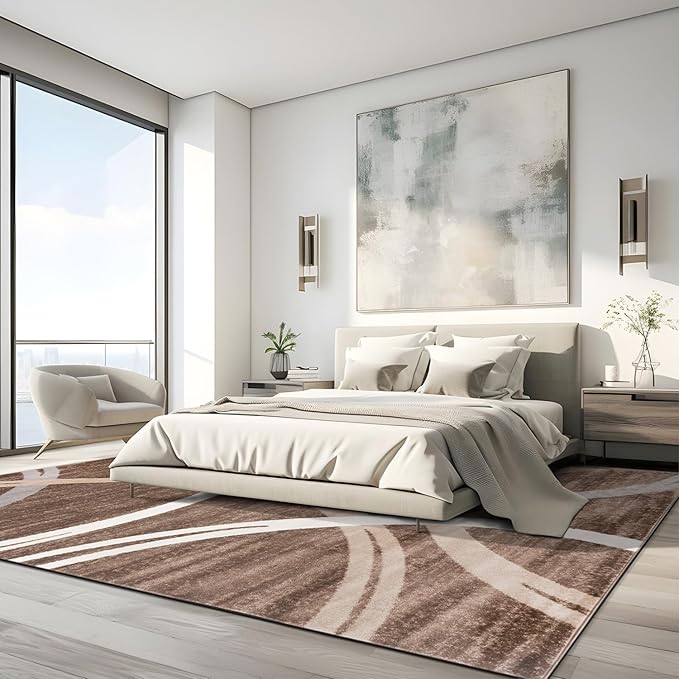 Rugshop Modern Wavy Circles Design Area Rug 12' x 15' Brown