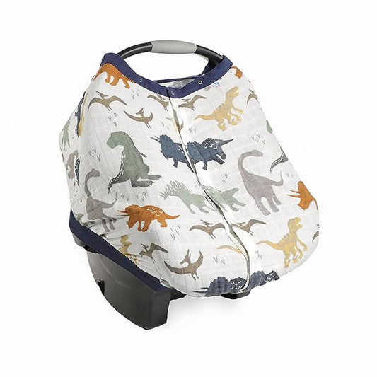 Little Unicorn Breathable Car Seat Canopy | Magnetic Closure Cover & Universal Fit | Protection & Privacy for Baby (Dino Friends)