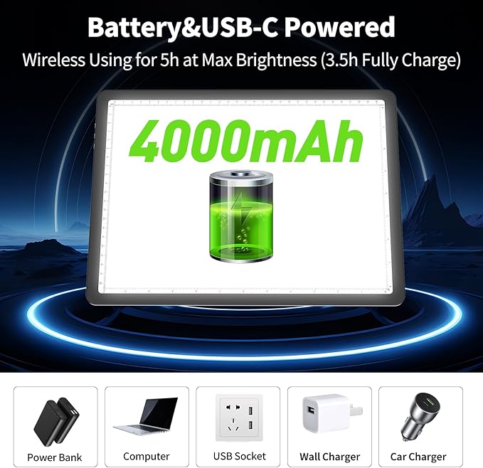 Phylosal Rechargeable A4 LED Light Pad for Diamond Painting, Ultra-Thin Magnetic Tracing Light Box for Drawing, Diamond Art Light Board with Side Button, Super Bright Light Table for Sketching (Black)