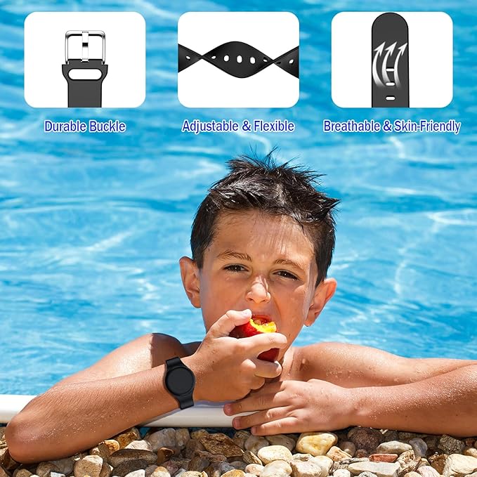 R-fun Waterproof for Air Tag Bracelets [2 Pack] Compatible with Apple Air Tag Finders with Soft Silicone,Anti Lost GPS Item Finders Case Cover,Night Blue/Black