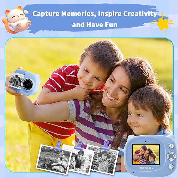 Portable Instant Camera for Kids Print Photos Travel Digital 1080P Video Camera for Toddlers 3 4 5 6 7 8 Year Old Boy Holiday Christmas Birthday Gifts (Blue)