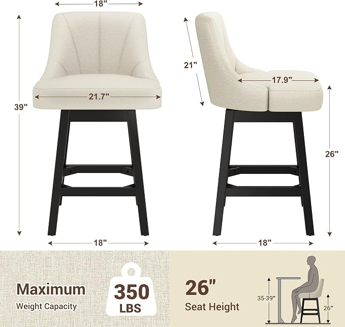 YaFiti Swivel Bar Stools Set of 3, 26 Inch Counter Height Bar Stools - Image 3
