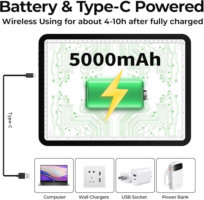 Zocelight Rechargeable A3 Light Board with Built-in Stand,Super Bright Magnetic Light Box for Tracing,Wireless Light Pad for Diamond Painting,Side Buttons,5000mAH Battery,LED Light Table for Drawing