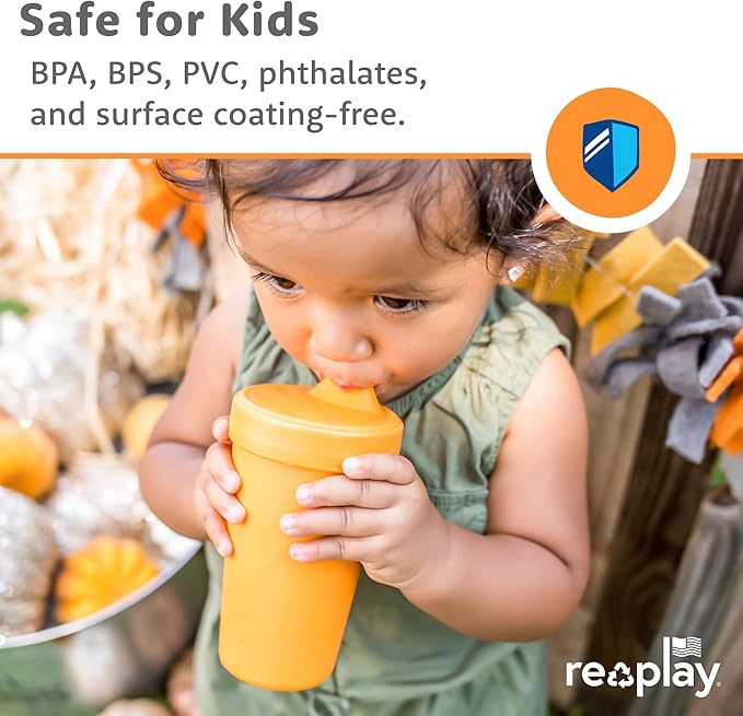 Re-Play Sippy Cups for Toddlers - 10 Oz. Reusable Spill Proof Cups for Kids, Dishwasher/Microwave Safe - Made in USA - Set of 6-3.13" x 6.25" - Sorbet