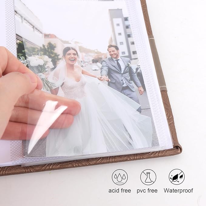 RECUTMS Photo Album 4x6 with Writing Space 100 Photos Photo Book, Leather Cover Picture Album with Memo Areas for Wedding Anniversary Family Baby Couple Valentines Graduation Travel (Dark Coffee)