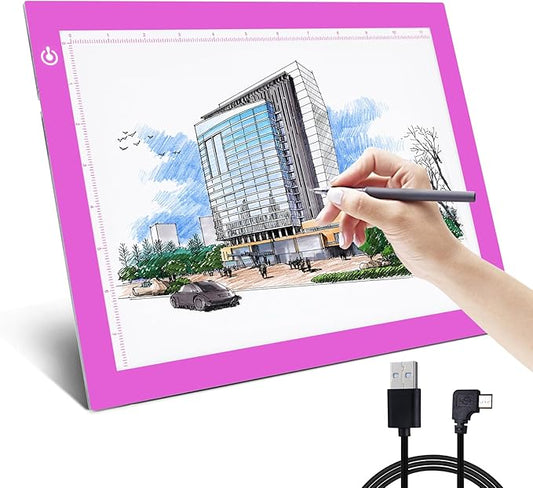 Light Pad Drawing A4 Tracing Light Table NXENTC LED Copy Board Ultra-Thin Display Pad Brightness Adjustable Stencil Artist Art Tracing Tatto Table Pink