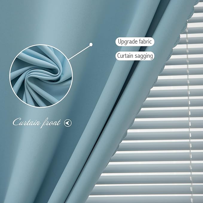 Self Adhesive Curtains, Black Out Shade for Window, Blackout Fabric Temporary Window Coverings Easy to Hang Curtains No Rod Needed, Use for Bedroom, Room, Kitchen, 59" W X 71" L, Lake Blue, 1 Panel