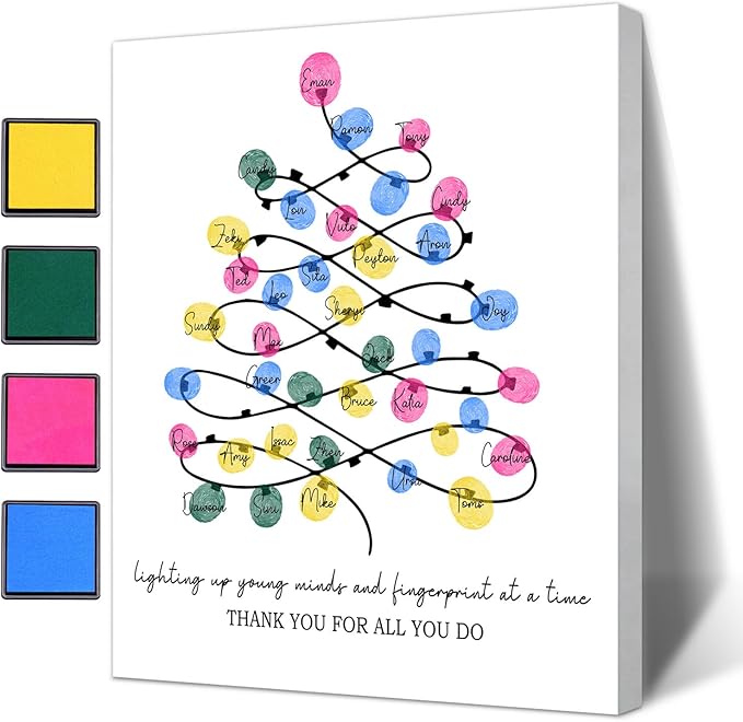 SHLINCO Thank You Teacher Gift, Suitable for Kindergarten, Elementary School and Junior High School Classroom Souvenirs, Fingerprint Art Canvas DIY, Year-End Gift for The Class Teacher