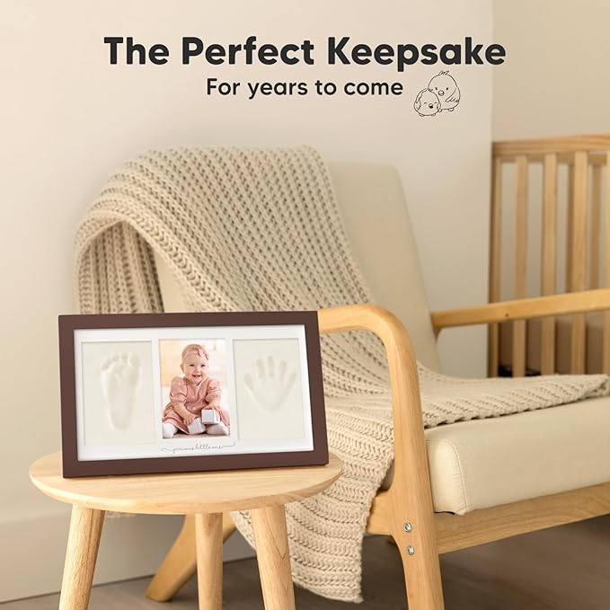 Baby Hand and Footprint Kit - Clay Handprint Keepsake Frame, Newborn Nursery Picture Frame, Personalized New Mom Gifts for Baby Shower & Registry (Cedar)