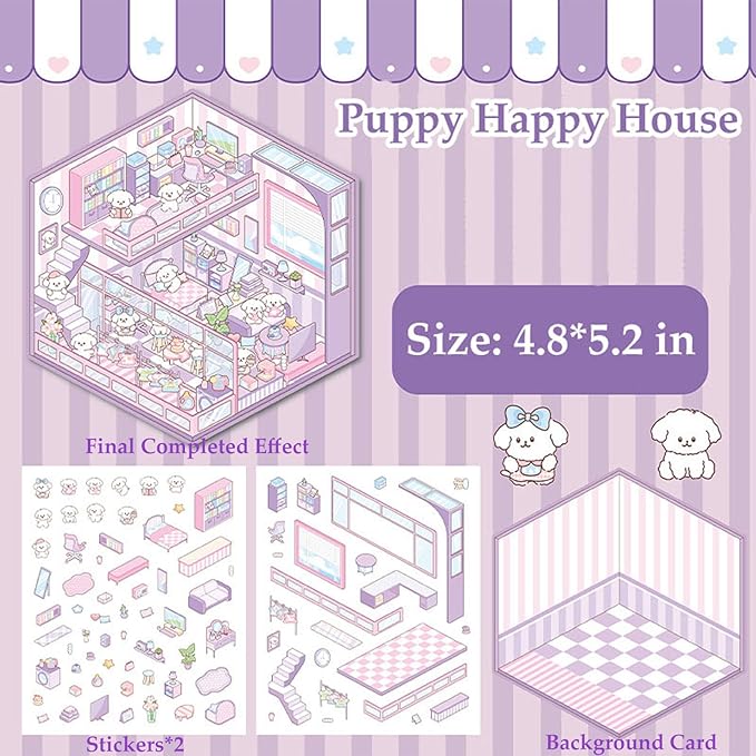 DIY 3D Sticker Scene, 6 Sets of Aesthetic Stickers for Girls Make Your Own Mini Shop Scenes Stickers for Kids Sticker Therapy for Adult Relief Stress Pass The Time
