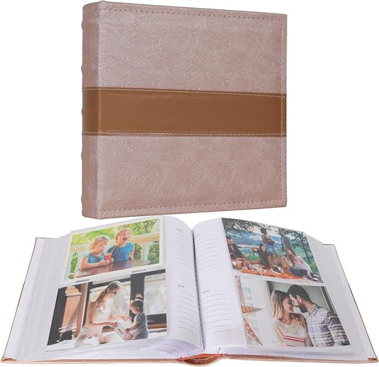 RECUTMS Photo Album 4x6 200 Photos with Writing Space Photo Book,Leather Cover Picture Album with Memo Areas for Wedding Anniversary Family Baby Couple Valentines Graduation Travel (Light Coffee)