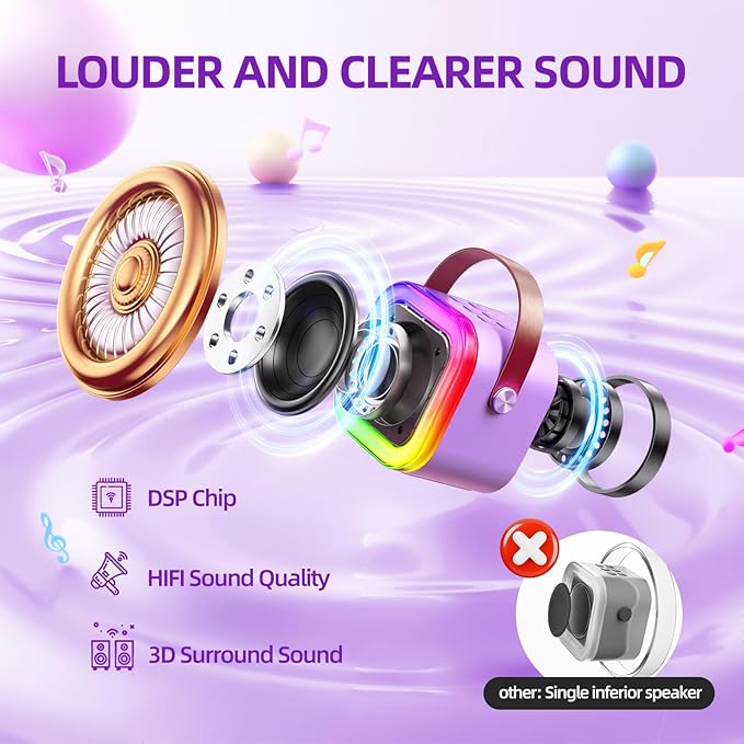 Kinglucky Mini Karaoke Machine for Kids, 2025 TOP Birthday Gifts Ideas for 3-12 Year Old Girls, Christmas Party Gifts Kids' Personal Video Players Accessories with 2 Wireless Microphones - Purple