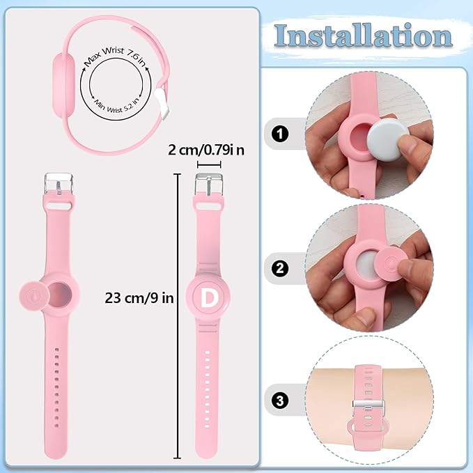 Waterproof Bracelet for AirTag Kids, Personalized Initial Letter Hidden Holder Compatible with Air Tag, Silicone Case for Airtag Adjustable Anti-Lost GPS Tracker for Toddler Child Elder, D