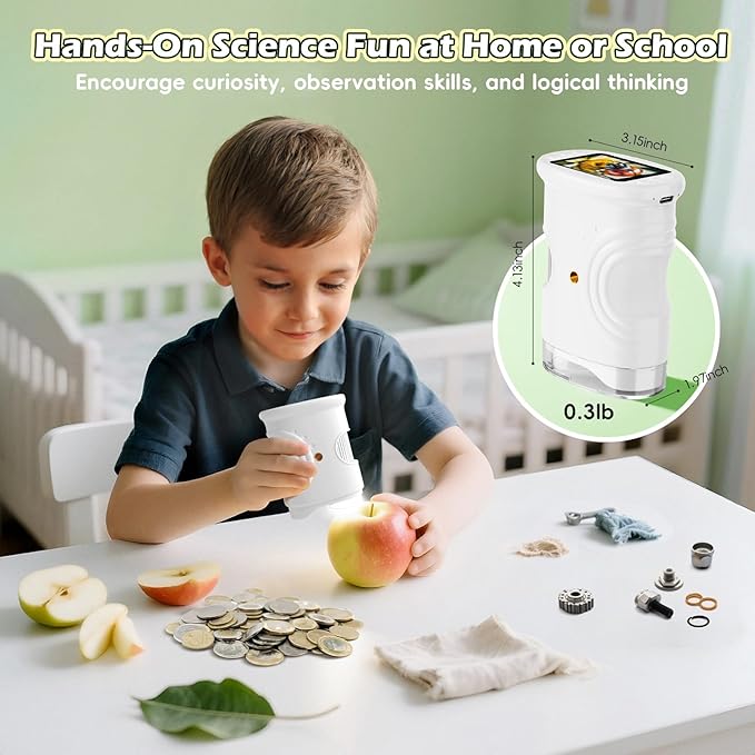 Kids Microscope Handheld - Digital 1000X Zoom Mini Pocket Microscope, HD Photo & Video Recording with 8GB TF Card, Educational Toys for Boys Girls 3 4 5 6 7 8+ Years, STEM Birthday Gifts