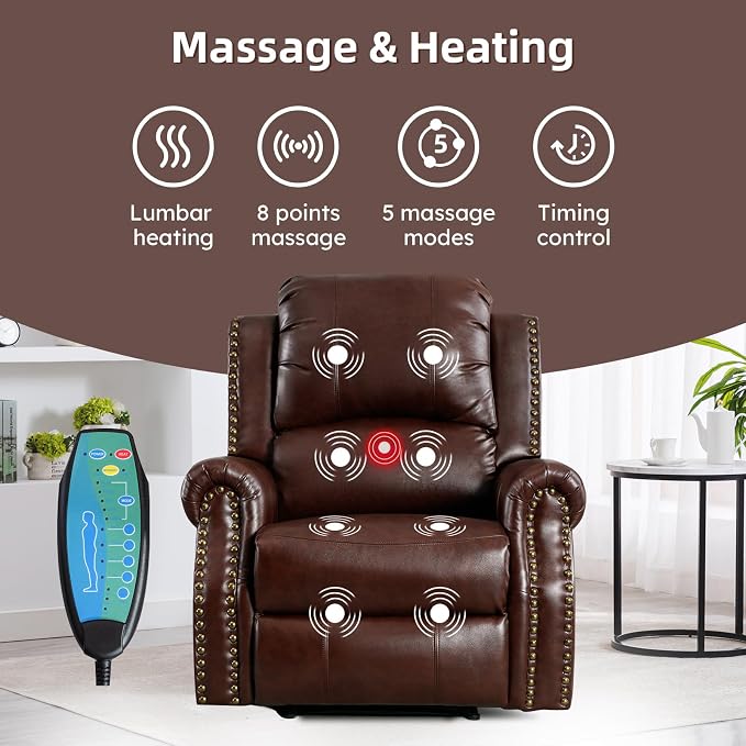 EBELLO 2-Piece Manual Recliner Sofa Set, Faux Leather Message Single Recliner - Image 4