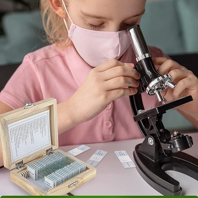 AmScope PS25W Prepared Microscope Slide Set for Basic Biological Science Education, 25 Slides, Includes Fitted Wooden Case