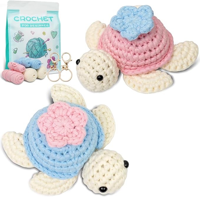 TAKADODO Crochet Kit for Beginners - Learn to Crochet Kits for Adults Beginner with Step-by-Step Video Tutorials - Crochet Kits for Adults and Kids (Turtle)