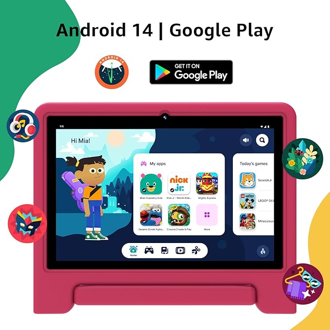 ApoloSign Kids Tablet 2025, 10.1 inch Tablet for Kids, Octa-core, 6 GB RAM, 64GB ROM Tablets for Toddlers with Parental Control, 8-hr Battery, Wi-Fi6, BT5.0, Droop-Proof Case (Pink)