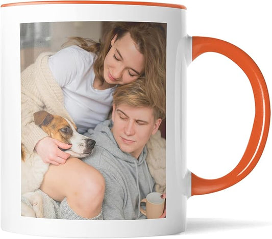 Custom Mug Upload Your Picture Personalized Coffee Mug with Photo Text Name Customized Cup Unique Ideas Gifts for Men Women Mom Dad Halloween Christmas Thanksgiving Friend Family (Orange, 11oz)