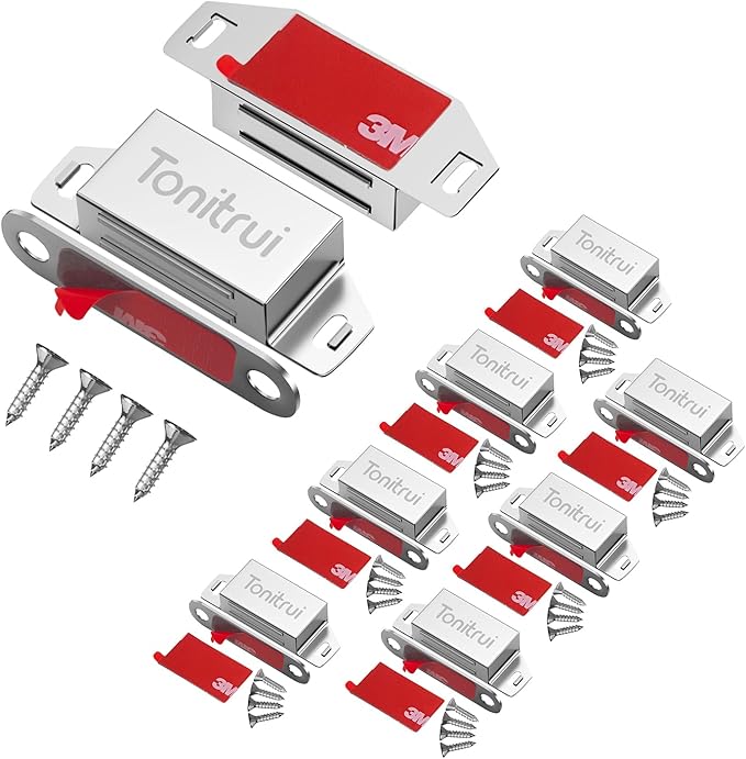 Cabinet Door Magnet, Flat Bottom Cabinet Magnetic Catch with Adhesive, Easy to Install,Only Takes 1 Minute,35lb Magnetic Cabinet Door Drawer Latch(Sliver, 8Pack)