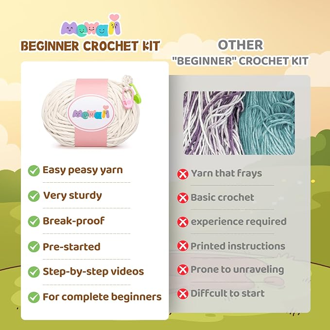 Mewaii Crochet Kit for Beginners Level 2 with 40% Extra Eco-Friendly Pre-Started Easy Yarn, Step-by-Step Video Tutorials for Adults and Kids (3 Pack Cows)