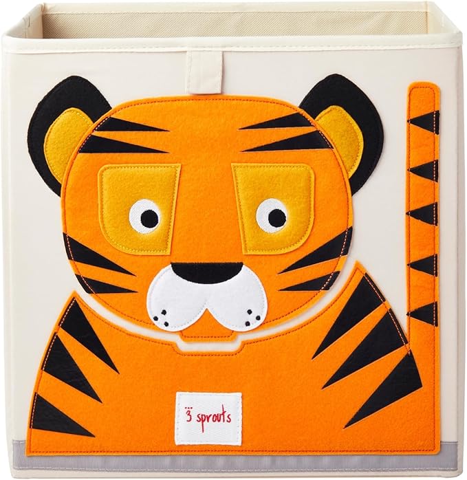 3 Sprouts Toy Storage Organizer: Toy Box Cube Organizer for Playroom, Nursery - Foldable Storage Bin - Tiger