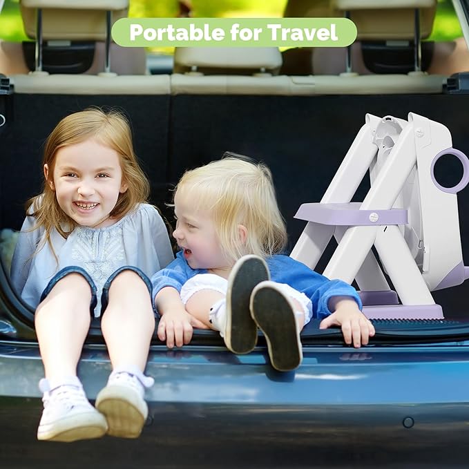 Toilet Seat, Potty Training Seat for Toddler, Upgraded 2-in-1 Potty Toilet Training for Boys and Girls,Waterproof Cushioned Mat with Non-Slip Step Stool(Purple)