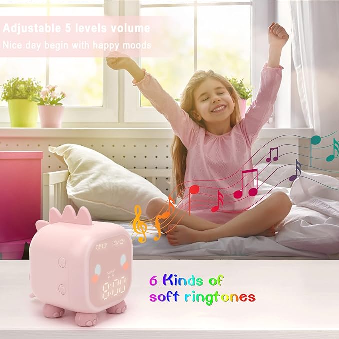 Alarm Clock Kids Dinosaur Alarm Clocks Girls Pink Digital Alarm Clock for Kids Girl Children with Night Light