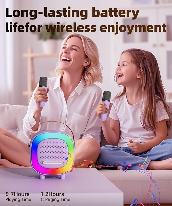 Mini Karaoke Machine Speaker for Kids Adults, Portable Bluetooth with 1 Wireless Microphones, Children's Day Birthday Gift Ideas for Toys for Teens Boys and Girls Aged 4, 5, 6, 7, 8, 9, 10, 11, 12+