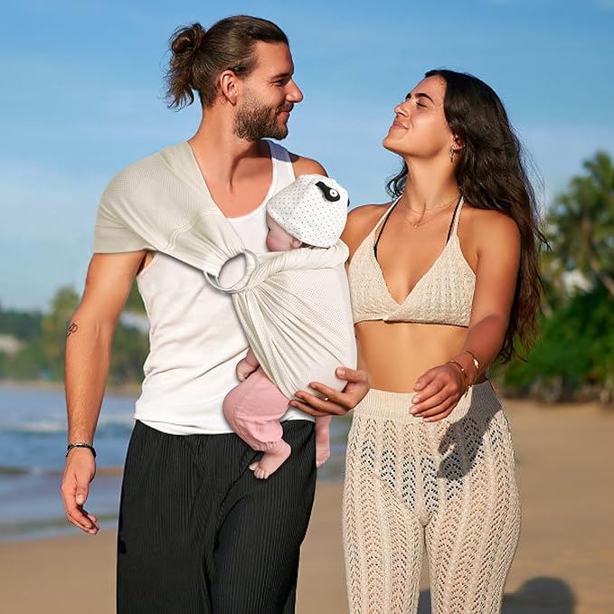 CUBY Water Baby Sling Carrier Lightweight Breathable Mesh Baby Ring Slings, Adjustable Quick-Drying Ring Sling Baby Carrier for Newborn Kids Toddlers Summer Swimming Pool Beach (Apricot)