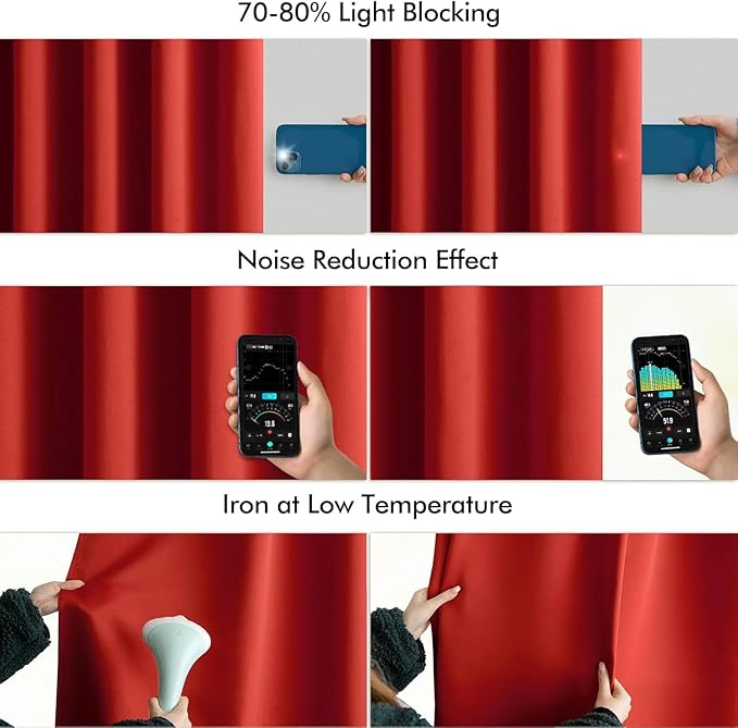 MIULEE Red Back Tab Blackout Curtains 108 Inch Long 2 Panels Set for Living Room Bedroom, Rod Pocket/Pinch Pleat Extra Long Thermal Insulated Room Darkening Pleated Light Blocking Drapes