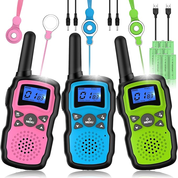 Wishouse Walkie Talkies for Kids Rechargeable Long Range, Xmas Birthday Gift for Boys Girls 4 5 6 7 8 9 10 Year Old, Hiking Gear Camping Games, Toys with Flashlight, VOX, Easy to Use 3 Pack